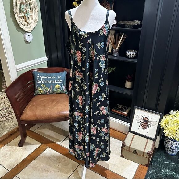 Go Softly Black Metallic Rose Vintage Robe and Nightgown Size Large - Picture 2 of 14